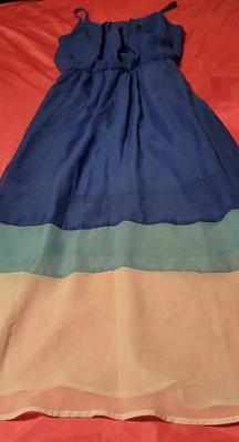 Girls Amy Byer size 8  Sleeveless long maxi lined blue aqua and white dress - Image 1 of 2