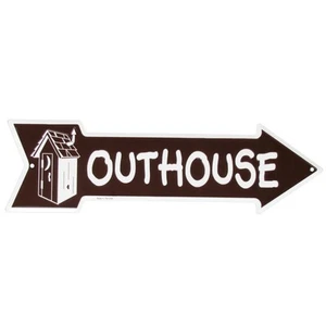 Tin Metal Outhouse Sign Funny Bathroom Restroom Arrow Garage Bar Pub Wall Decor - Picture 1 of 1