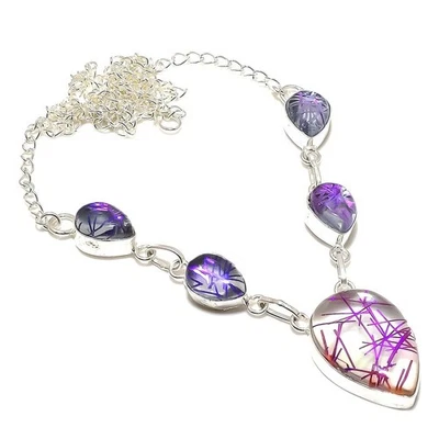Collana In Argento Sterling 925 Con Gemma Di Rutile Viola 18" - Immagine 1 di 4
