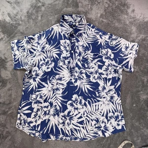 Ralph Lauren Hemd Herren 2XL Blau Weiß Leinen Hawaii Blumen Aloha Kurzarm - Bild 1 von 11