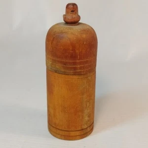 Treenware Treen Container Wooden With Finial Top 4 1/2 Inches Tall - Picture 1 of 10