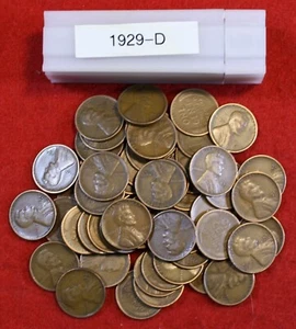 1929-D Lincoln Wheat Cent Penny 50 Coin roll G-VF Circulated - Picture 1 of 4