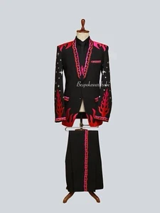 Customize Men's Embroidered Country Western Partywear Cotton Black 2 piece Suit - Picture 1 of 7