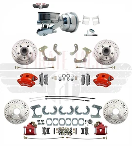 1959-64 Chevy Impala Bel Air Front Rear Red Wilwood Disc Brake Kit Chrome Master - Afbeelding 1 van 10