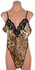 Vintage Romantic Moods Teddy M Leopard Thong Lace Bodysuit Made in USA 1980s - Picture 1 of 9