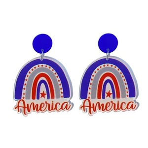 Funny American Flag Earrings Layered Tassel Independence Day Earrings Handmade F - Picture 1 of 4