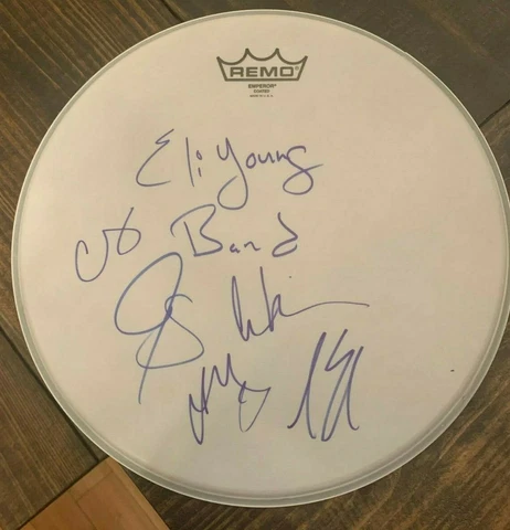 ELI YOUNG BAND AUTOGRAPHED DRUM HEAD SIGNED BY ALL 4 MEMBERS PLUS 1 W/COA PIC Cover