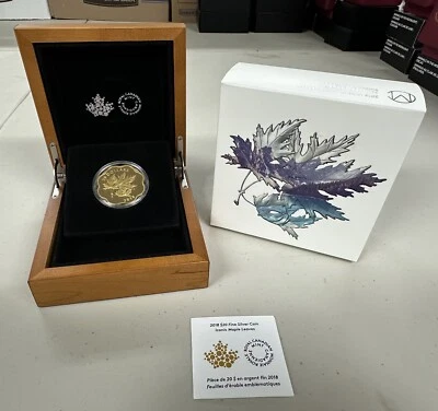 2018 Canada $20 1oz Fully Gold Plated Fine Silver Coin Iconic Maple Leaves - Image 1 of 4