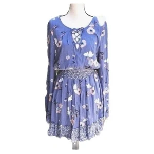 Shyanne Western Cowgirl Blue Floral Dress Size Medium Flared Long Sleeve - Picture 1 of 12