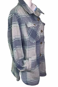 Plaid Shacket Women's Large Blue Green Gray Shirt Jacket Heavy Oversized SEALED - Picture 1 of 7