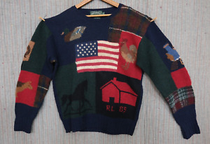 Vtg 1980s Ralph Lauren Polo Country Hand Knit 100% Wool Sweater RL 89 RL89 Farm