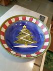 World Market Hand Painted Christmas Tree Holiday Serving Platter 13" Red Blue Gr