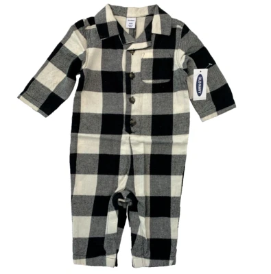 Nuevo con etiquetas Mameluco de franela a cuadros búfalo a cuadros negro blanco 6-9 meses azul marino antiguo Foto 1 de 4