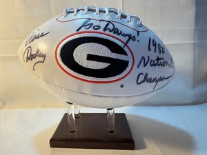 Vince Dooley 1980 Nat Champs signé Georgia Bulldogs logo taille réelle football - Photo 1/7