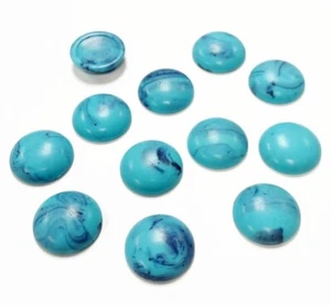 12 VINTAGE TURQUOISE MARBLE ACRYLIC 18mm. ROUND SMOOTH CABOCHONS 1004 - Picture 1 of 3