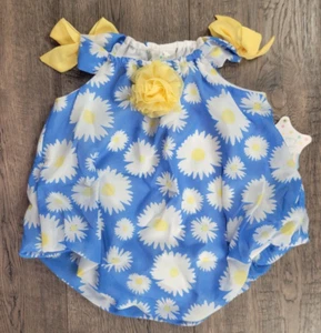 Baby Girl New Nursery Rhyme 3 Month Blue & Yellow Daisy Flower Romper Outfit - Picture 1 of 2