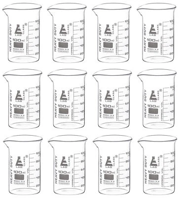 Eisco Labs 100ml Heavy Duty Beakers - Borosilicate 3.3 Glass - 12 Pack - Image 1 of 3