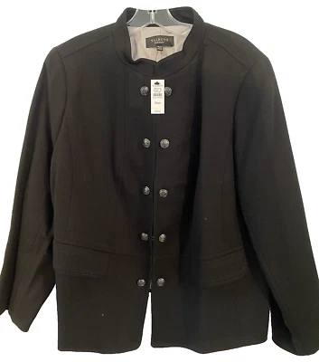 Chaqueta Blazer Talbots Talla 16WP Ashley Sarga Militar Doble Botones Negra Nueva con Etiquetas Foto 1 de 4