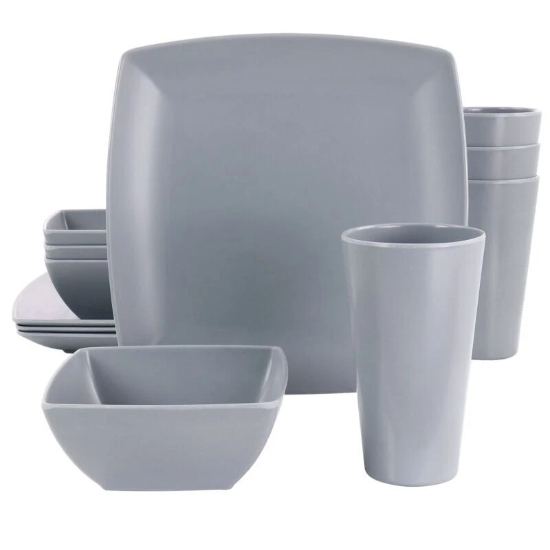 Gibson Home 12 Piece Grayson Melamine Square Dinnerware Set in Gray - Image 1 of 1