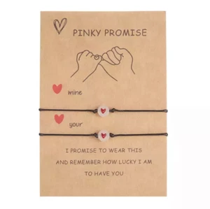 2 Pcs Pinky Promise Heart Bracelets for Couple Women Girls Gift Cards - Picture 1 of 3