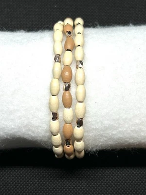 Marfil y Bronceado con Acentos de Oro Rosa Bambú Madera Cuentas Conjunto Talla M Foto 1 de 3