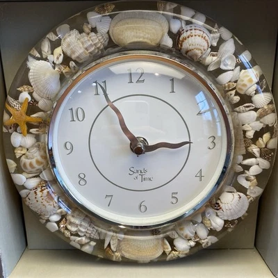 Sands of Time Lucite Wall Clock Sea Shell Seashell Coastal Analog Battery *READ* - Image 1 of 4