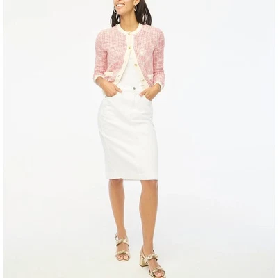 Saia midi jeans branca J.Crew cintura alta elástica bolsos clássica EUA 12 nova com etiquetas - Imagem 1 de 4
