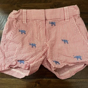 Crewcuts Girls Shorts Sz 5 J Crew Seersucker Red Stripes Embroidered Elephants - Picture 1 of 4