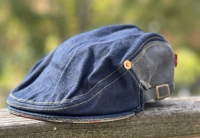 De colección Levi’s Denim Cuero Newsboy Cabbie Driver Gorra Sombrero RARO Foto 1 de 4