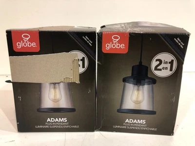 Colgante Globe Adams 1 luz negro mate enchufable o cableado 2 piezas con cable de 15 pies Foto 1 de 3
