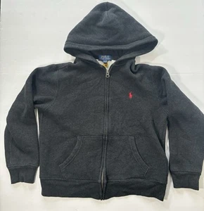 Polo Ralph Lauren Full Zip Jacket Boy's Size Medium 10/12 Hooded Black/Dark Gray - Picture 1 of 10