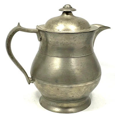 Antigua jarra/bandera americana con tapa de peltre, firmada por R. Dunham, Westbrook, ME Foto 1 de 4