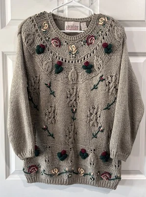 Suéter Grueso Tejido a Mano Colores Carolina De Colección Años 90 Talla M Casa Floral Texturizado Foto 1 de 4