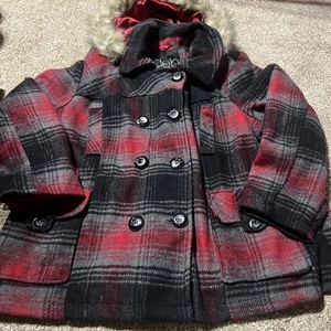 Deb Damen Wollmischung Zweireiher Erbsenmantel abnehmbar Kunstfell gefüttert Kapuze 3X - Bild 1 von 12