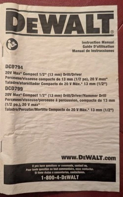 DeWalt DCD794 Drill Instruction Manual - Image 1 of 2