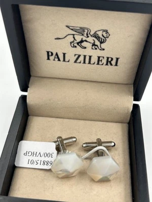 Nuevo con etiquetas. Gemelos Pal Zileri Acero Inoxidable Robo Blanco Perla Foto 1 de 4