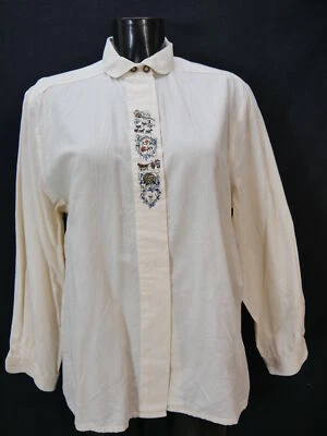 Gr.48 Trachtenbluse creme Bluse Fuchs Leinenmischung mit Stickerei TB8305 - Bild 1 von 4