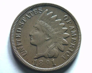1891 CENTAVO INDIO ELECCIÓN DE PENNY SOBRE CH. SIN CIRCULAR MONEDAS BOBS ORIGINALES AU BONITAS - Imagen 1 de 2