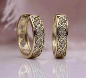 18K Plated Women Swiss Round Huggie Hoop Sleeper Filled Royal Earrings - Picture 1 of 16