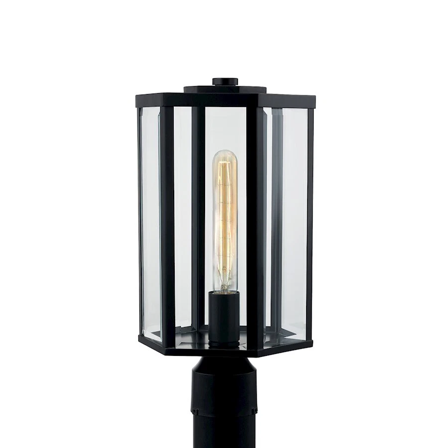 Justice Fusion Edgeworth 1Lt Post Light, Black/Clear Glass - FSN-7673W-CLER-MBLK - Image 1 of 1