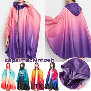 Gradient Color Hooded Cloak Raincoat Outdoor Women Waterproof Adults Jacket Coat - Picture 1 of 25