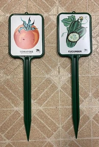 Vintage 1976 Debra Kamphausen Happy Harvest Garden Sign Marker Stake 2pc Set EXC - Picture 1 of 5