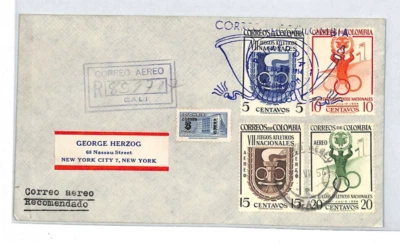 COLOMBIA FDC 1954 Cali Registered Air Mail USA New York{samwells}XT23 - Image 1 of 4