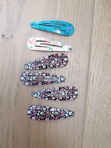 Black blue white floral girls hair clips 6pk set - Picture 1 of 1