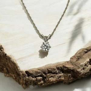 Vintage 14 Karat White Gold 6-Prong Diamond Solitaire Pendant 0.43 Carat - Picture 1 of 8