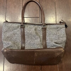 LL BEAN Vintage Brown Tweed & Leather Tote Bag, Inner Dividers Phone Pocket - Picture 1 of 10