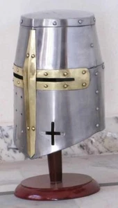 Mittelalter Templer Kreuzritter Ritter Rüstung Helm mit Holzständer griechisch spartanisch  - Bild 1 von 6