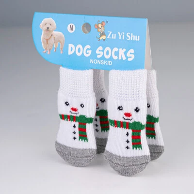 Juego de 4 calcetines antideslizantes de Navidad para mascotas con parte inferior antideslizante alce perro calcetines cálidos cómodos Foto 1 de 4