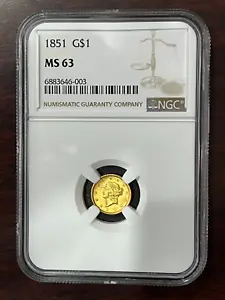 1851 $1 Liberty Head Gold Coin NGC MS63 - Picture 1 of 4