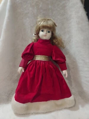 Vestido vintage de terciopelo rojo para muñeca de porcelana de 16"/vacaciones de Navidad sin marca Foto 1 de 4